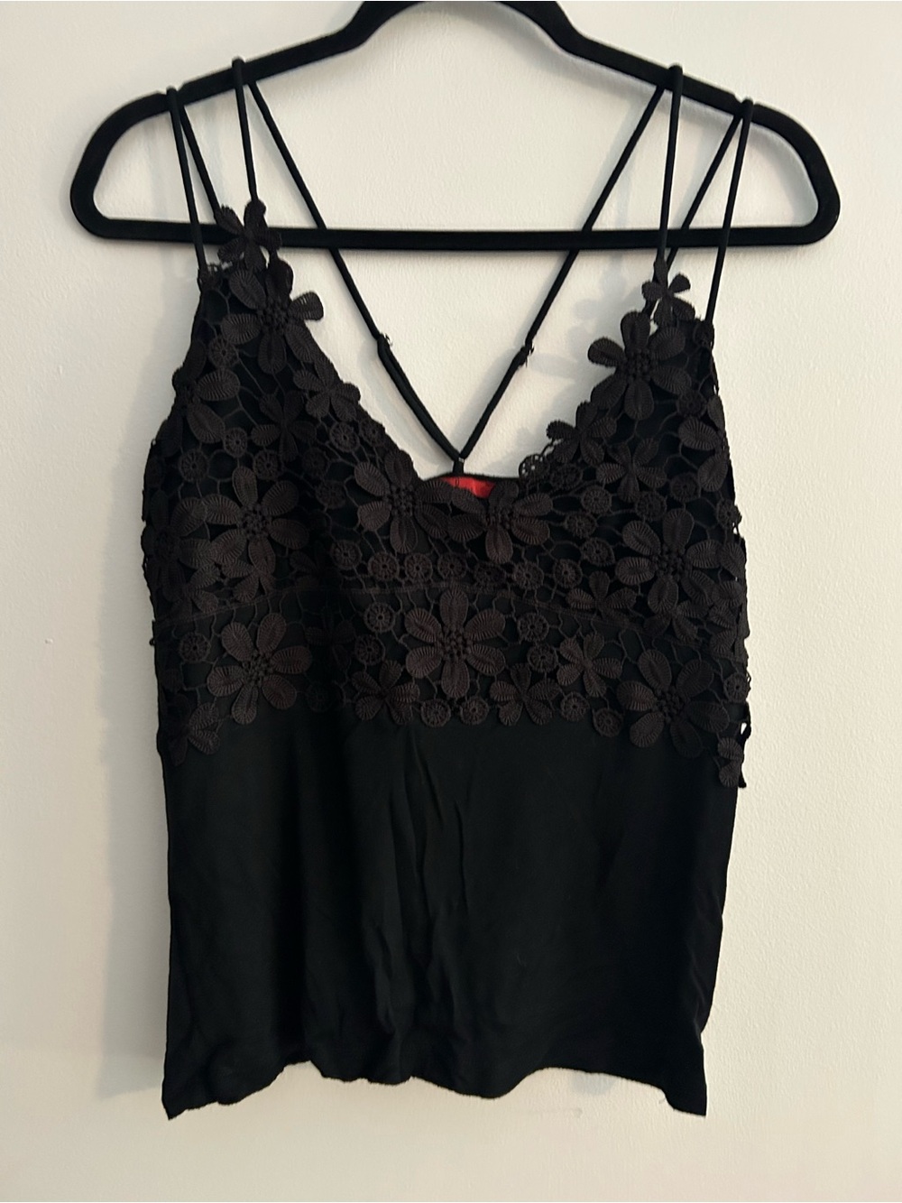 Black Floral Lace Cami Tank Top with Delicate Straps - Women's